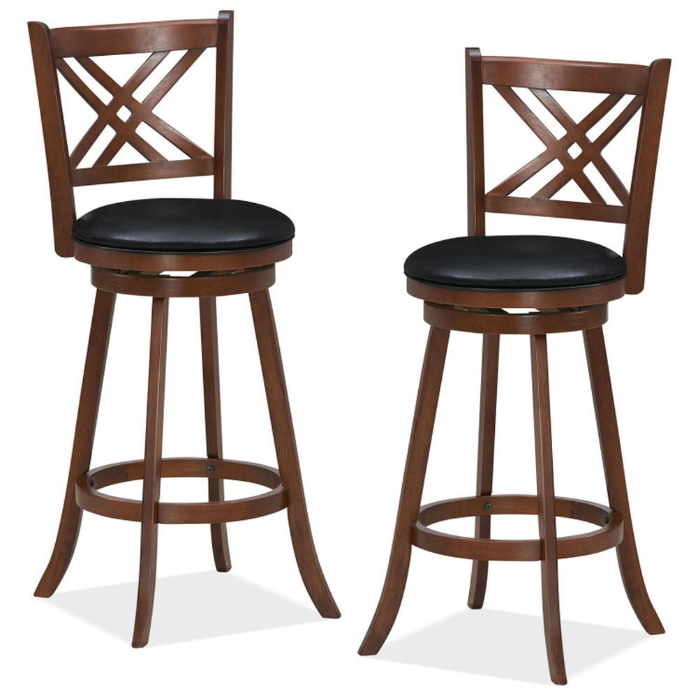 Demi Bonn 29" Set of 2 360° Swivel Upholstered Barstools with Back and Footrest, Modern Kitchen Dining Chair, Brown