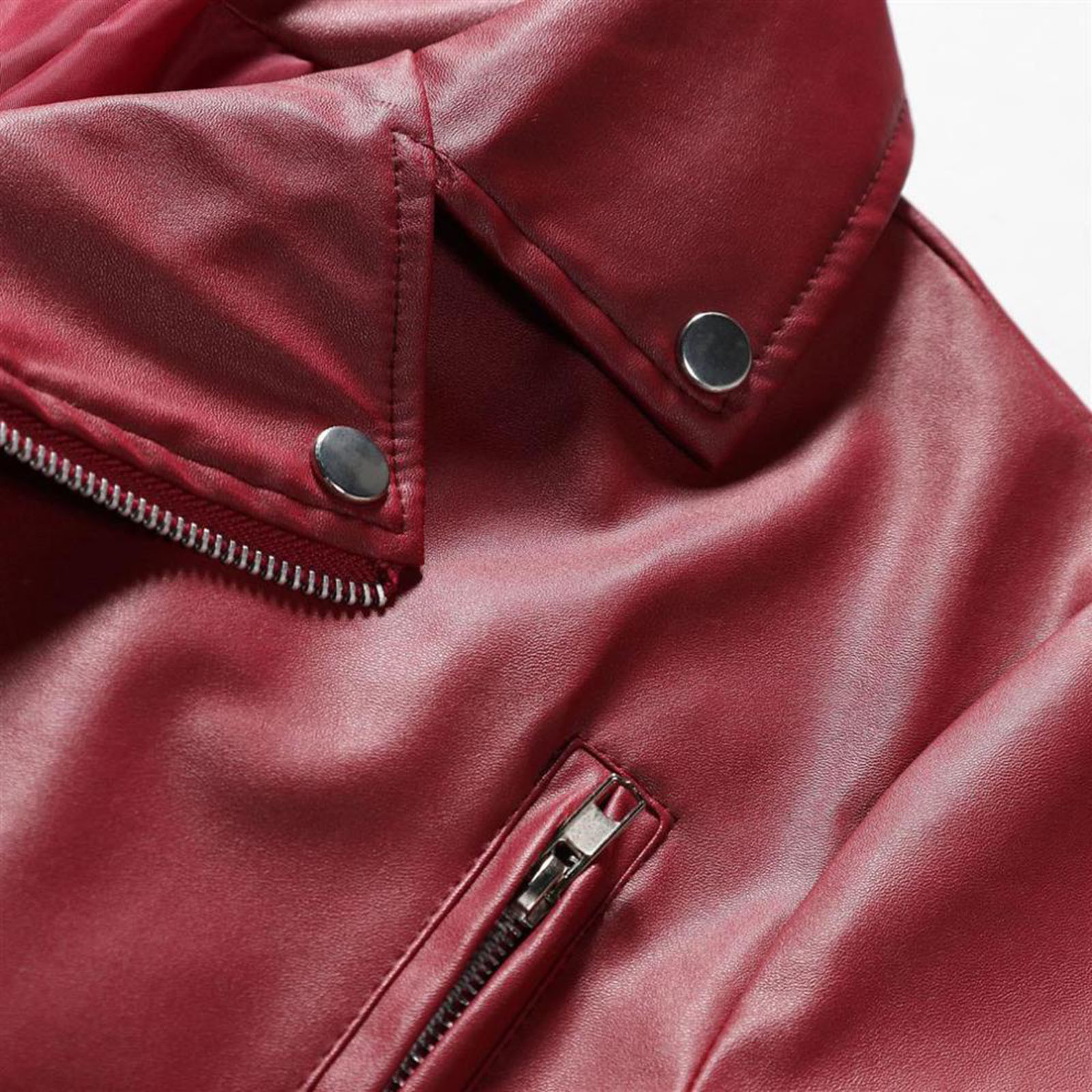 DUMUIELD Men Faux Leather Jacket Full Zip Up Collar PU Leather Motorcycle Jacket Plus Size Bomber Coat Outwear with Pockets Red,S
