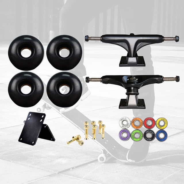 Ejes de monopatín, ruedas de 52 mm, rodamientos de monopatín ABEC-11, accesorios de herramientas de repuesto de monopatín, almohadillas de monopatín, Almohadillas Negro Negro