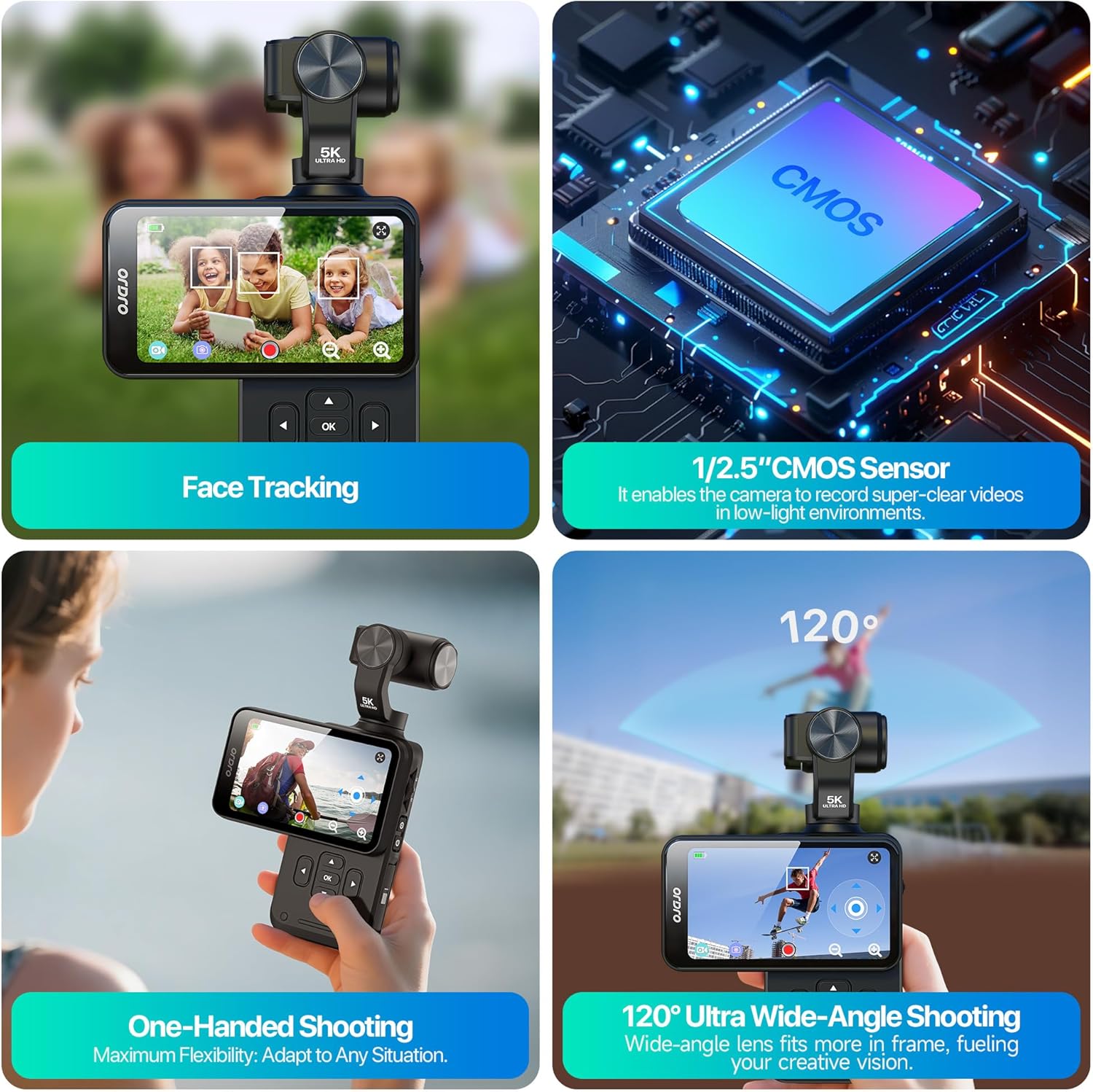 ORDRO M5 Handheld Camcorder 5K 30FPS Video Camera 3-Axis Stabilization Night Vision Digital Camera