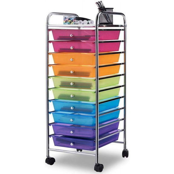 LEIYY 10 Drawer Rolling Storage Cart Scrapbook Paper Office School Organizer (Multicolor)