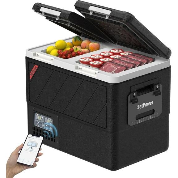 Setpower DT45 Car Refrigerator with APP Control, 48QT(45L) Electric Cooler Dual Zone Fridge Freezer, 12V Refrigerator Portable Freezer for Camping, Travel, Road Trip