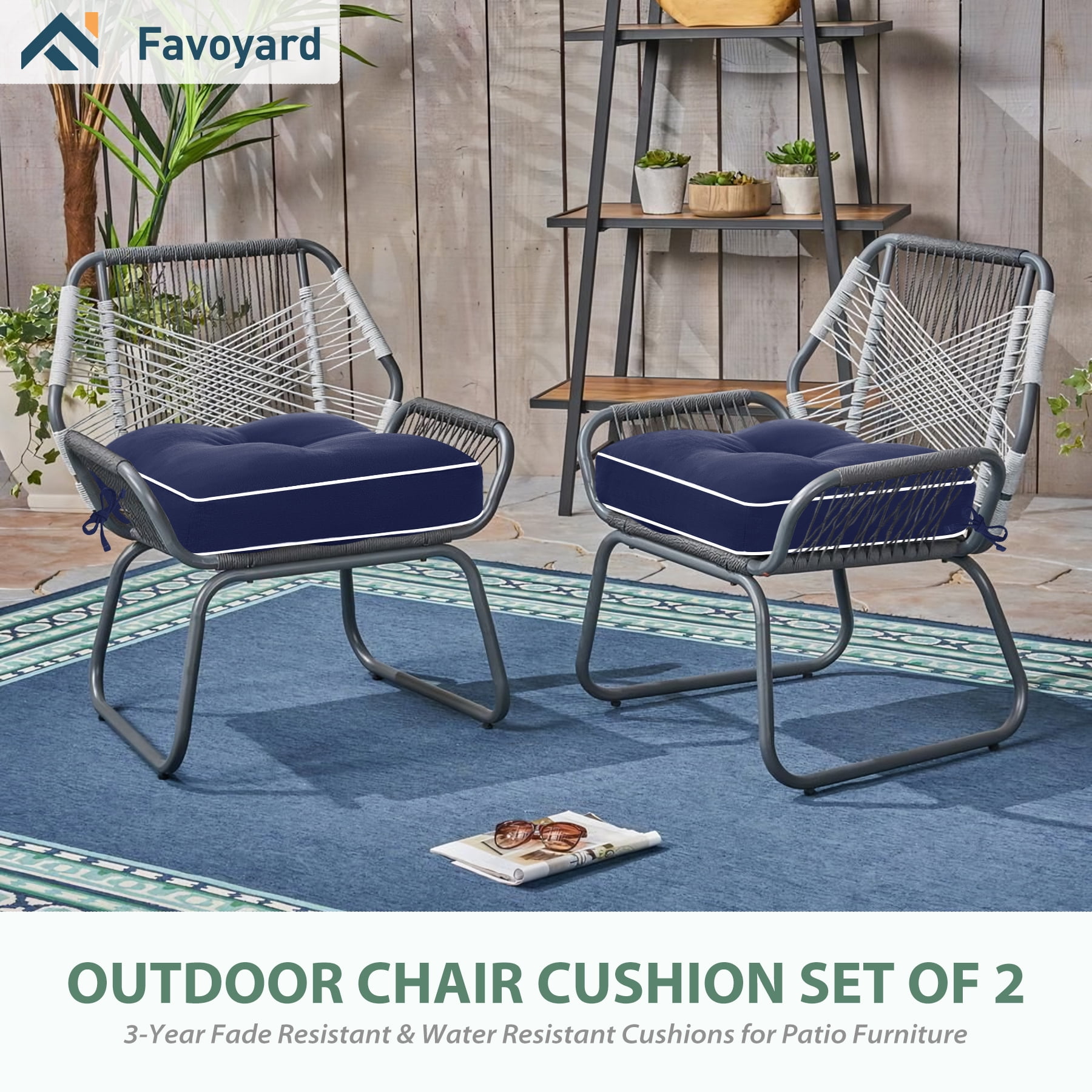 Favoyard Patio Chair Cushions, 3-Year Color Fastness Indoor/Outdoor Chairs Cushion for Seat Dining Rocking Wicker Chair Cushion with Tie Straps