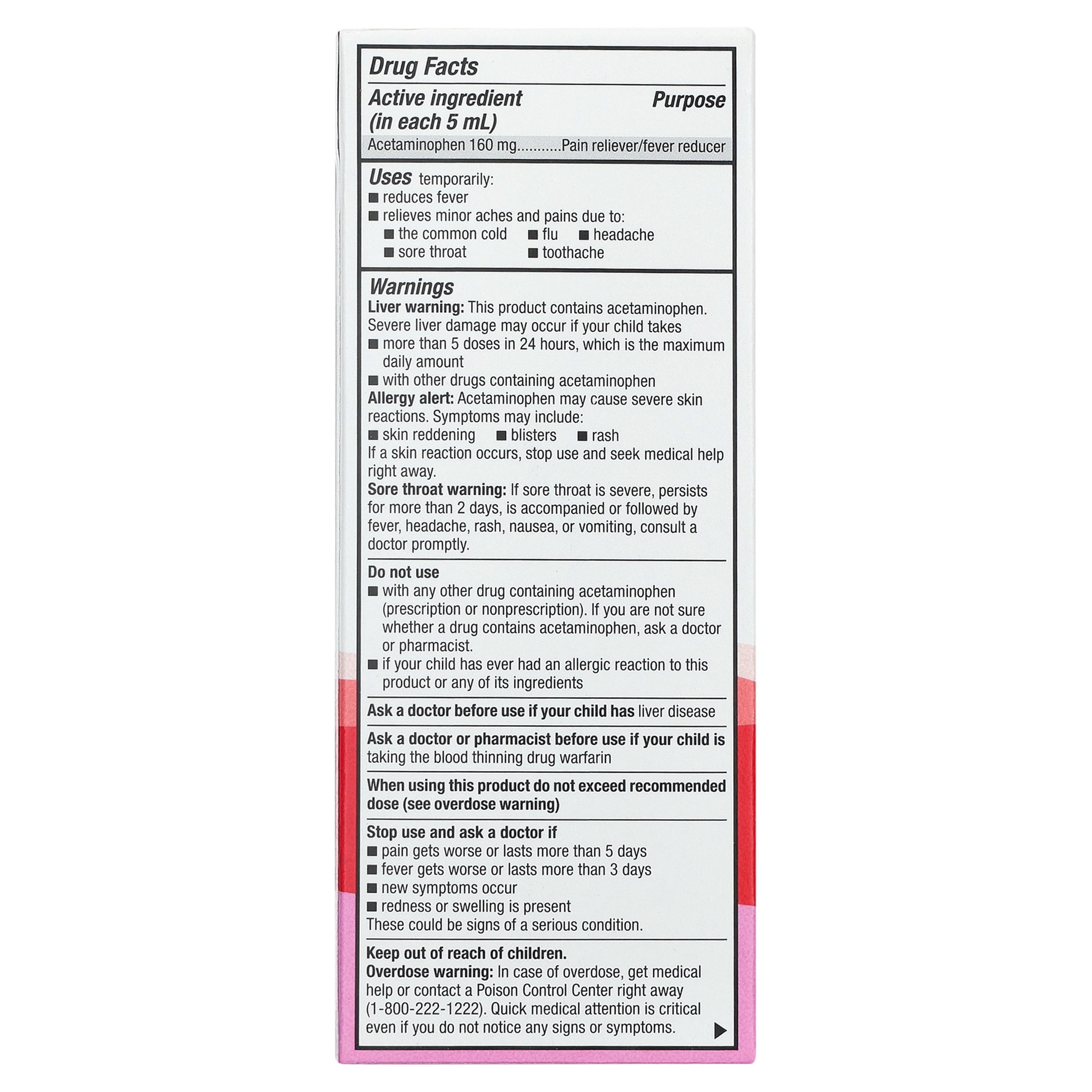 Equate Children's Pain Reliever/Fever Reducer Acetaminophen Oral Suspension, Bubble Gum Flavor, 160 mg, 4 fl oz