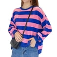 thumbnail image 5 of Womens Casual Striped Sweatshirts Long Sleeve Shirts Crewneck Loose Fit Pullover Tunic Tops 2025 Y2k Clothes, 5 of 8