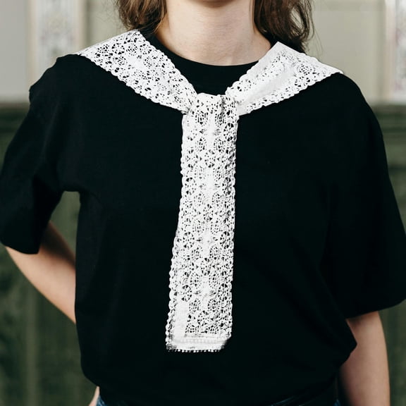 Homoyoyo Elegant White Lace Scarf Shawl Lightweight Wrap with Hollowout Crochet Design for Women