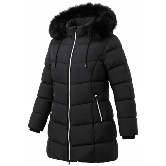 Women's Winter Down Coats Waterproof Thicken Hooded Insulated Quilted Puffer Jacket, Black L