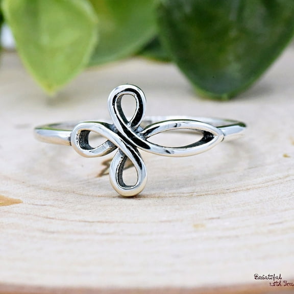 SS DESIGNS Celtic Knot Sideways Cross Ring for Women, Solid 925 Sterling Silver Christian Faith Promise Ring, Wire Loop Cross Statement Jewelry