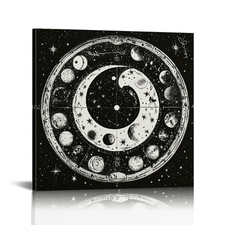 

FUMJ Yin Yang Stars Planets Canvas Picture Artwork for Home Decoration - High Definition Prints Framed for Bedroom Living Room - Great Gift Idea for Various Occasions 12x12 in