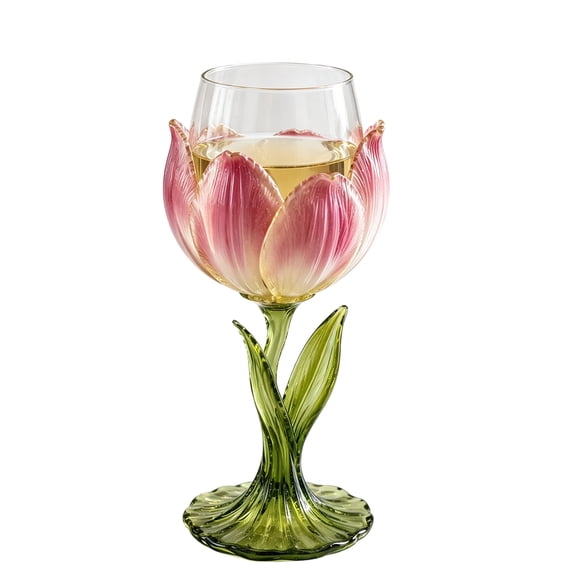 Flower Tulip Shaped Wine Glass, Decorative Glass Goblet with Leafy Thorn Stem, Versatile Glassware for Home Bar Wedding Banquet Holiday Gathering