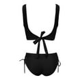 thumbnail image 4 of WIZUTIZ Bathing Suit for Women Hanging Neck Low Rise Push Up Slimming Swim Top with Swim Shorts Tie Side Tie Side Drawstring Solid Bathing Suits Sleeveless V-Neck Bathing Suits 2 Piece Travel Black, 4 of 5