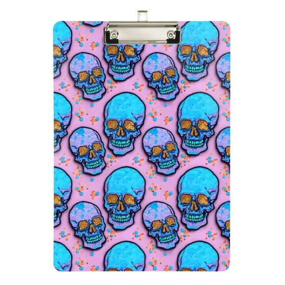 ALAZA Plastic Clipboard A4 Letter Size Decorative Clipboards for Students Women Men 9" x 12.5" Glitter Halloween Skull