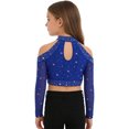 thumbnail image 5 of iiniim Girls Sequin Rhinestones Crop Top Cold Shoulder Long Sleeve Sparkle Tee Hip Hop Jazz Dance Shirt Royal Blue 8, 5 of 7