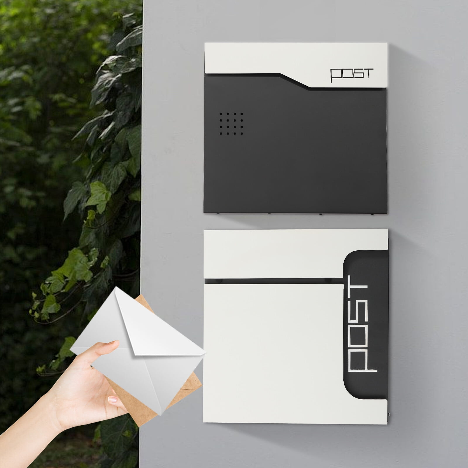DENEST Large Capacity Locking Mailbox for Outdoor Use, Wall Mounted Steel Mail Box with Keys, Secure Parcel Delivery Box for Garden
