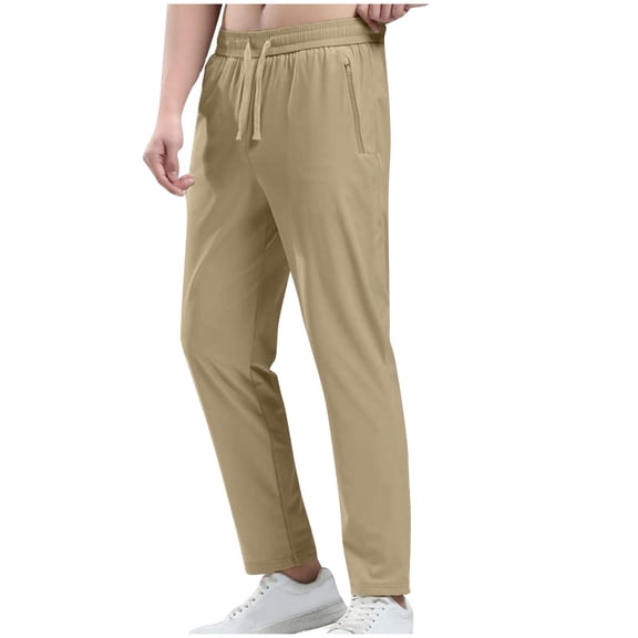 ZQUUVOU Men's Casual Pants Stretch Straight Leg Drawstring Pants with Pockets Hiking Outdoor Workout Trousers Khaki