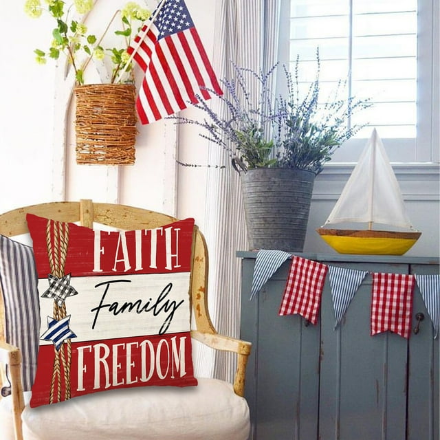 Dvkptbk Linen Pillowcase Pillow Cover 18X18 Inch Independence Day Star 4th of July American Flag Pillow Cover Cushion Cover Soft Pillow Cover Decorative Throw Pillow Cover Home Decor