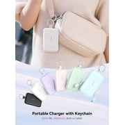 RORRY Portable Charger, 10000mAh PD 30W Power Bank with Built-in Cables, Fast Charging Battery Pack, Travel Essential Phone Power Bank for iPhone, Android, iPad, Galaxy and More,Pink