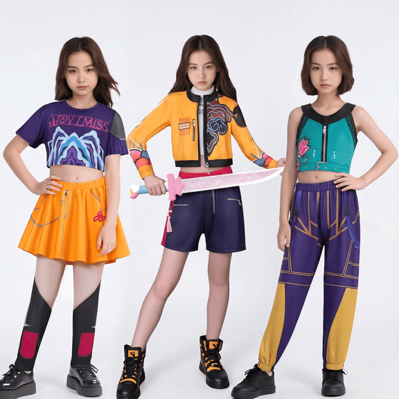 LumiFest G'irl's Halloween Costume, Pop Singers Idol Group Fancy Dress up Outfit with Tank Top & Pants, Halloween Cosplay Stage Performance Suit for Carnival & Party Events