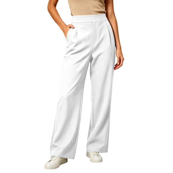 CQONEPT Women's Wide Leg Pant High Waisted Business Casual Dress Pants High Waisted Pleated Fall Pants with Pocket