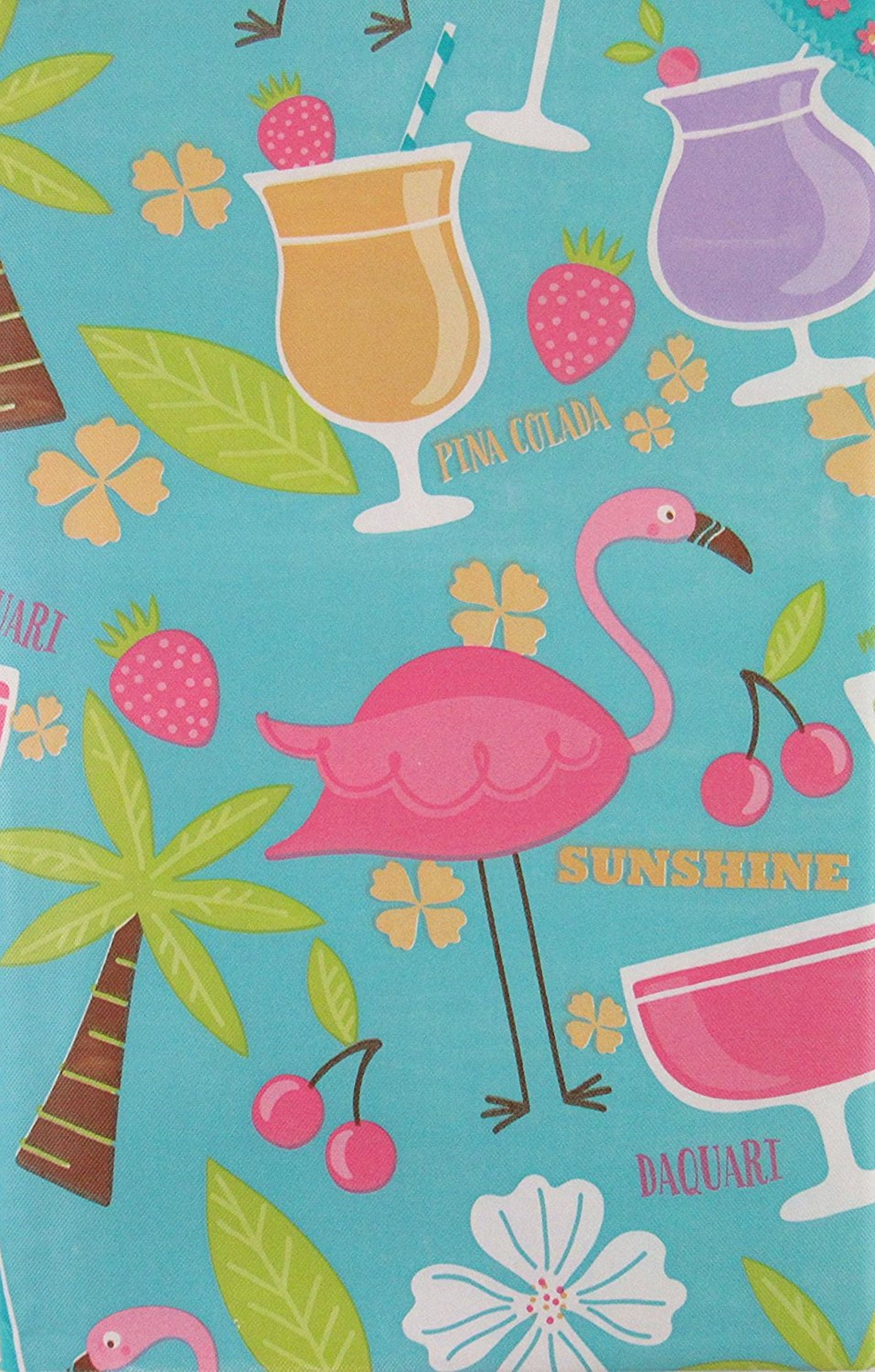 32ft Tropical Hawaiian Beach Flamingo Flannel Backed Tablecover Party Decoration