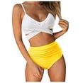 thumbnail image 1 of Flywake Maillots de Bain 2 Pcs pour Femmes à Taille Haute avec Liens Croisés, Imprimé Floral, à Imprimé Bandage, 1 of 9