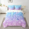 thumbnail image 2 of Homewish Kawaii Letter K Twin Bedding Sets 7-Piece for Girl, Cartoon Snowflake Monogrammed Bedding Comforter Set, Merry Christmas Sheet Sets, Microfiber Bedroom Decor, 2 of 7
