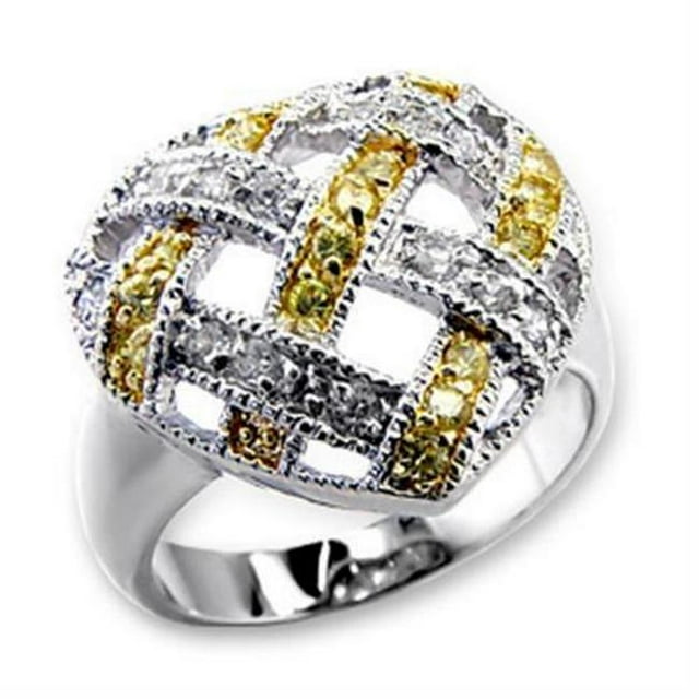 Reverse Two-Tone Brass Ring with AAA Grade CZ, Topaz - Size 5