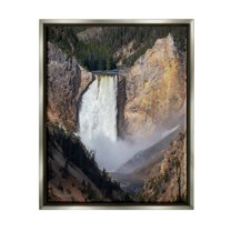 Stupell Industries Waterfall in Rocky Cliffs Nature Photography Gray Floater Framed Art Print Wall Art, 17 x 21