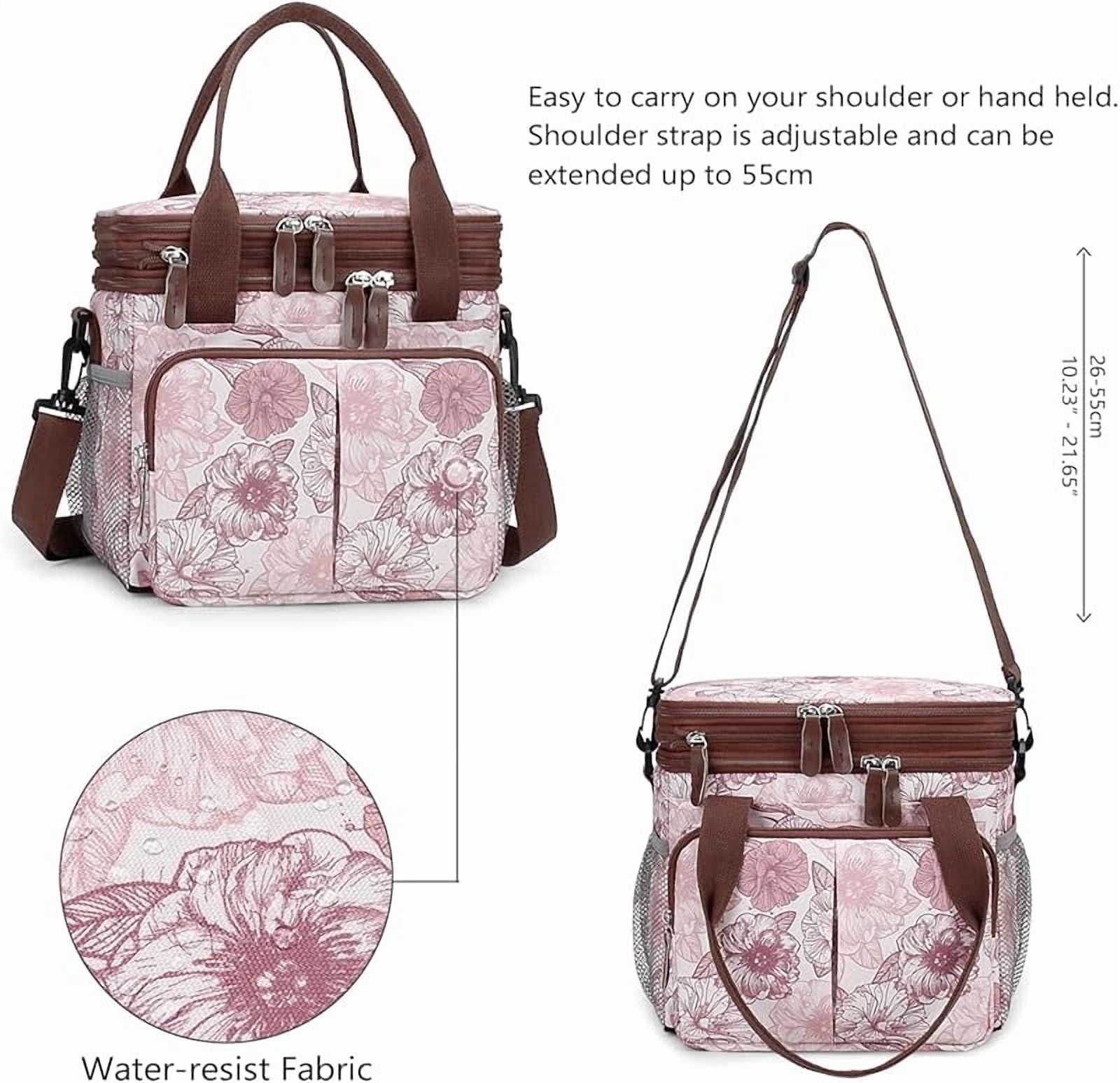 Lunch Bag Insulated Expandable Lunch Box for Women - Reusable Adults Floral Lunch Tote Bag Lunch Box for Office Work Picnic (Yellow Flower)