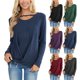 thumbnail image 4 of Top de manga larga para mujer, dobladillo torcido, escote recortado, informal, suelto, color sólido, manga larga, jersey, camiseta, top azul M, 4 of 6