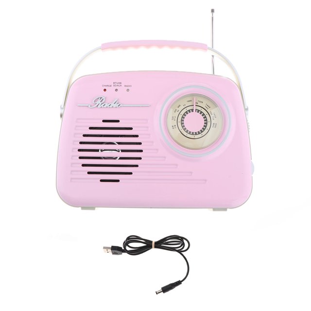 funtasica Radio Portable Matériau ABS avec Poignée BT 5.0 Design Rétro pour Maison Extérieur Rose