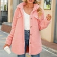 thumbnail image 2 of IROINNID Women's Coat Shearling Coat Turndown Lapel Solid Color Long Sleeve Comfy Button Recreational Tops, Pink, 2 of 9