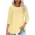 thumbnail image 1 of RXIRUCGD T-shirt d'Été Décontracté pour Femmes Manches Trois-Quarts Col Rond Froncé Blouse, Jaune, Taille : m, 1 of 5