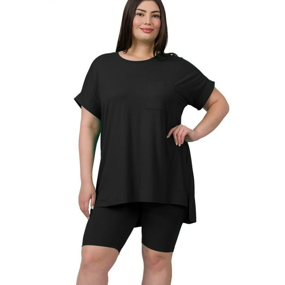 Plus Women Top & Biker Shorts Set