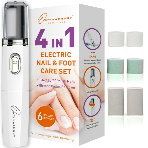 Electric Nail File System & Callus Remover (4 in 1) Best Pedi Tools to Polish Nails - Perfect Manicure & Pedicure Care Set - Professional Electronic Filer and Buffer - Salon Products Beauty Supplies