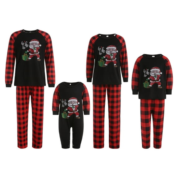 Seyurigaoka Christmas Family Pajamas Set, Santa Plaid Print Tops+Trouser/Romper
