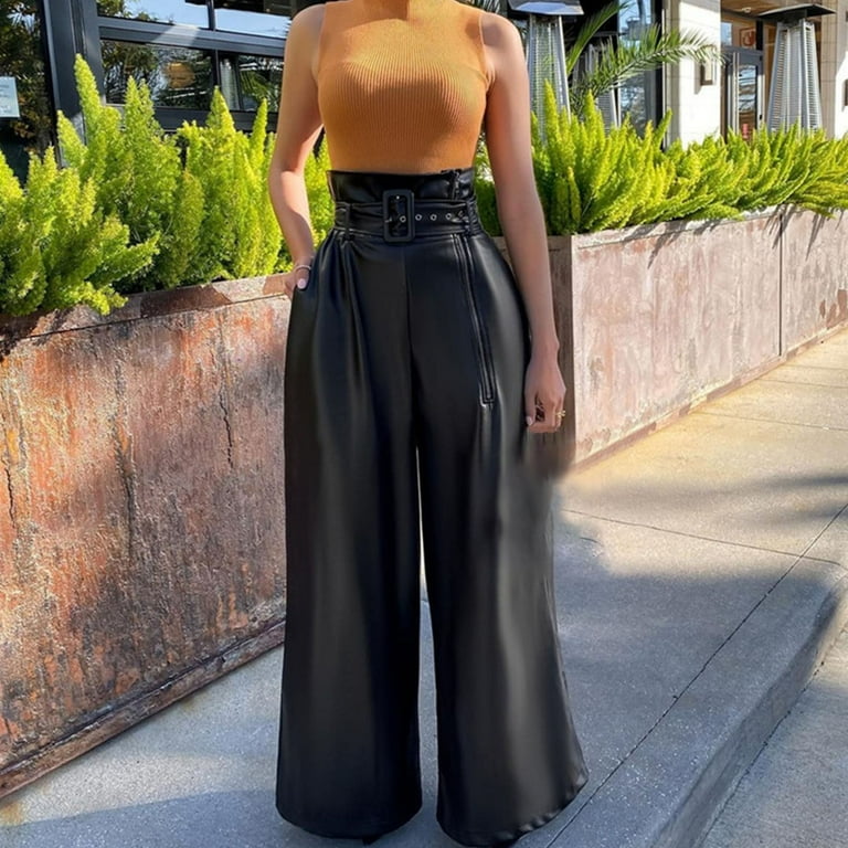 Women's Faux Leather Pants Baggy High Waist Wide Leg Y2K Women's Faux Leather Pants Baggy High Waist Wide Leg Y2K