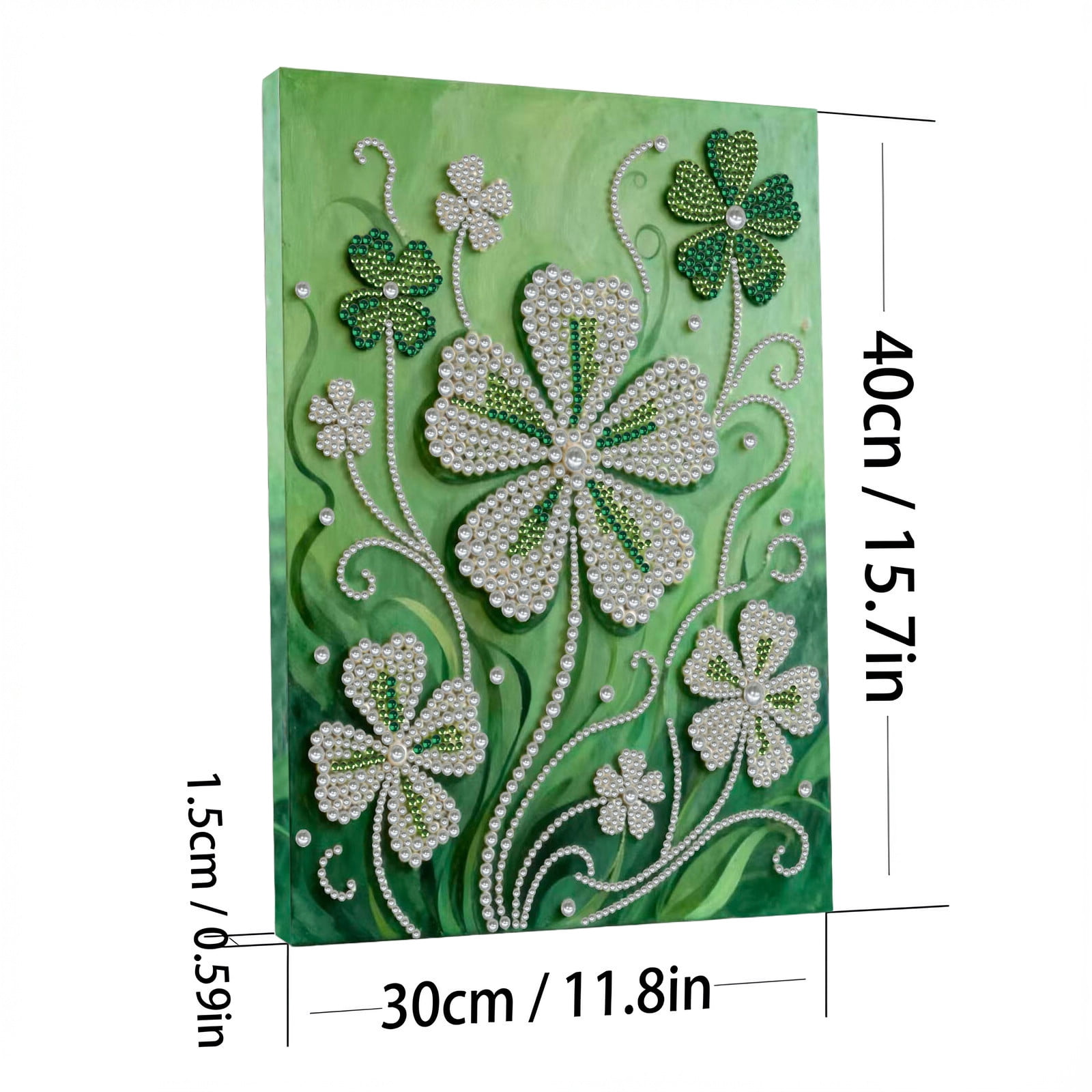FLOPESN DIY Gemstone Pearl Diamond Art Painting Kit with Frame, 11.81x15.75in Colored Canvas, Home Decor Display for Tabletop and Wall -Four-Leaf Clover