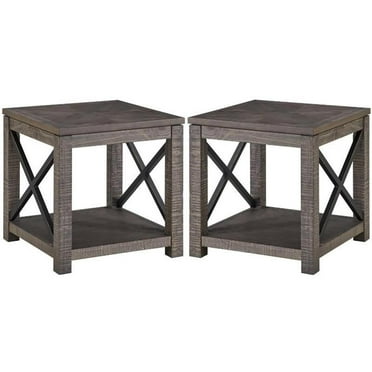 Home Square Distressed Wood End Table in Brown Driftwood- Set of 2