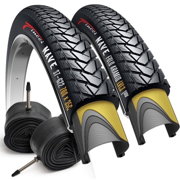 Fincci 700x35c Bike Tires with Inner Tubes (37-622) Foldable Anti-Puncture for Road, Hybrid and Electric Bikes, Set of 2
