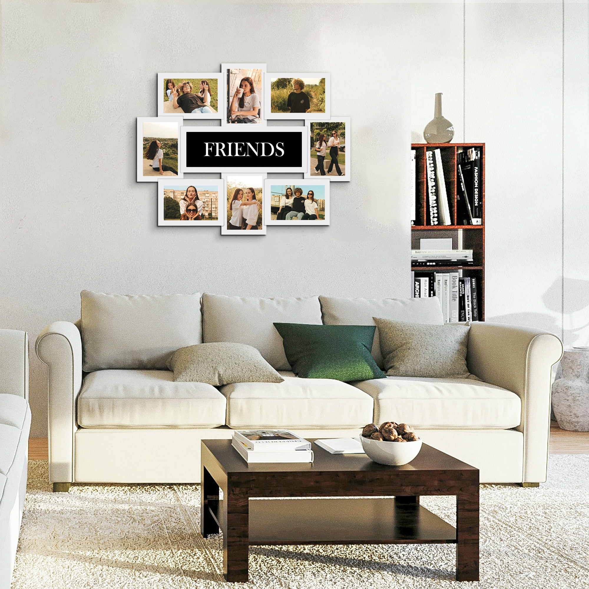Gallery-Style Family Reunion Photo Frame Wall Hanging- 8 Openings for 6x4 Photos 17" x 22" White