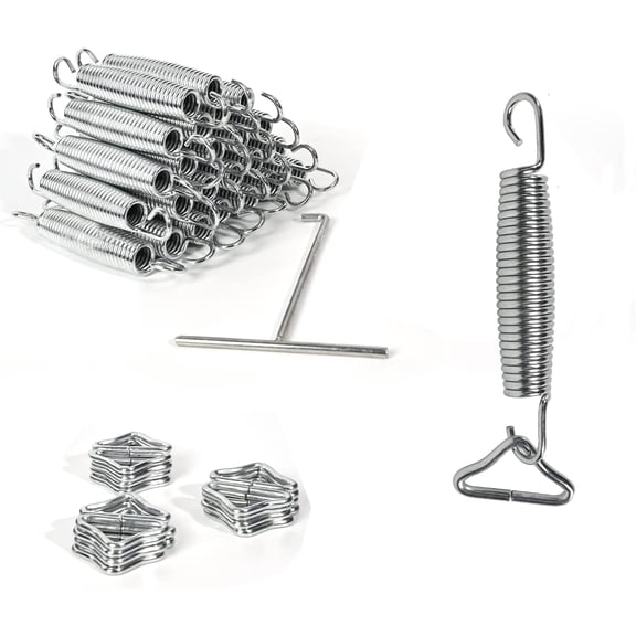 24 Pcs Replacement Trampoline Springs   24 Pcs Triangle Ring Buckle   1Pcs T Hook Heavy Duty Galvanized Steel Replacement Trampoline Springs 5.5 inch Universal Trampoline Accessories Silver-1
