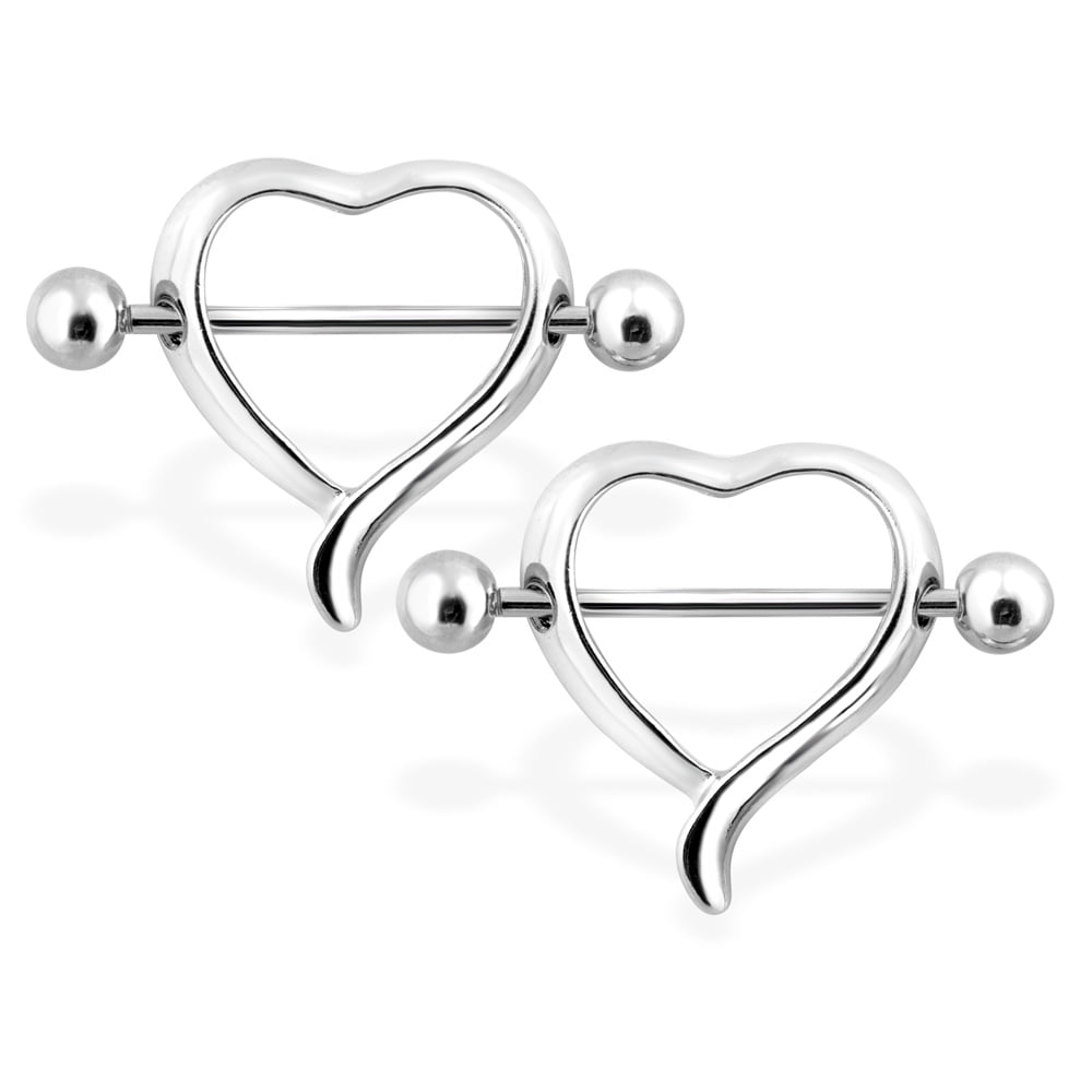 Pair Of Heart Shaped Nipple Rings, 14 Ga