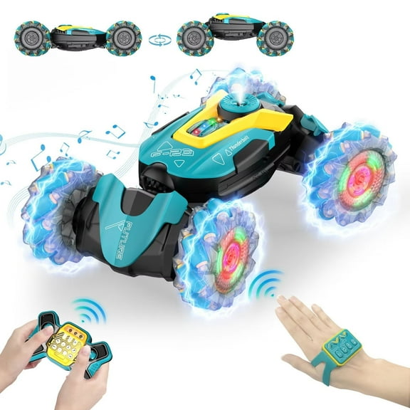 Kidstinct Gesture RC Car, 2.4GHz 4WD Gesture Sensing RC Stunt Car Toys for 6-12 year Boys, Hand-Controlled Remote Control Twisting Car Off-Road 360°Rotation with Spray Light Music for Birthday Gifts