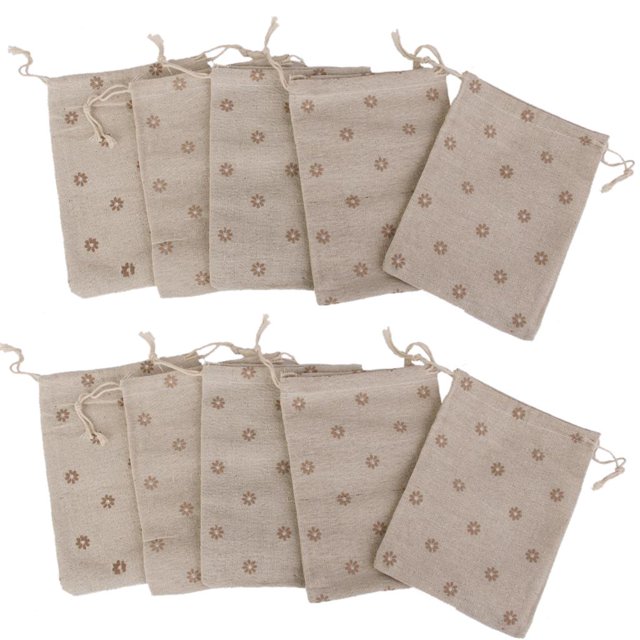 10 bolsas de para , margaritas/puntos, yute, de joyería, bolsa con cordón