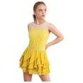 thumbnail image 1 of Ocealan Robe de Danse Patinage à Volants Sans Manches avec Strass Brillants pour Filles Jaune 6, 1 of 6