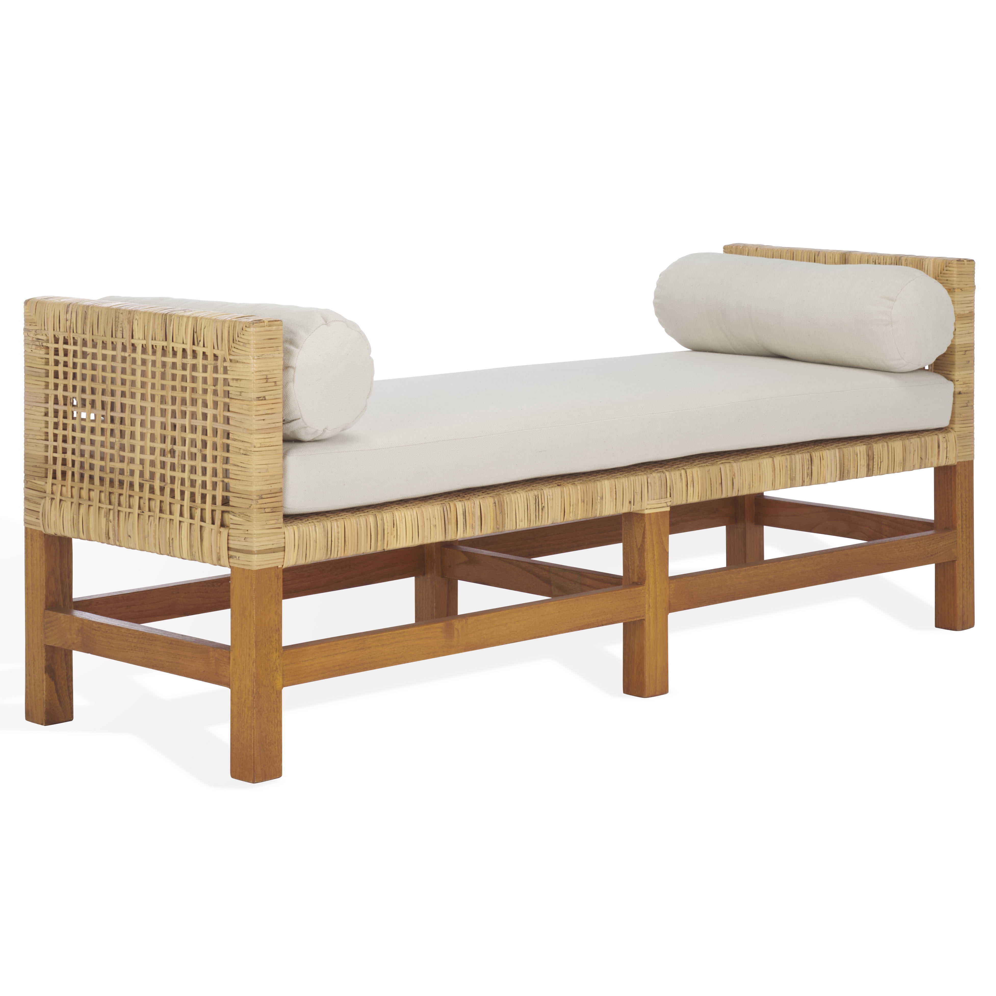 Safavieh Couture Cryslene Teakwood Upholstered Bench, Natural/White