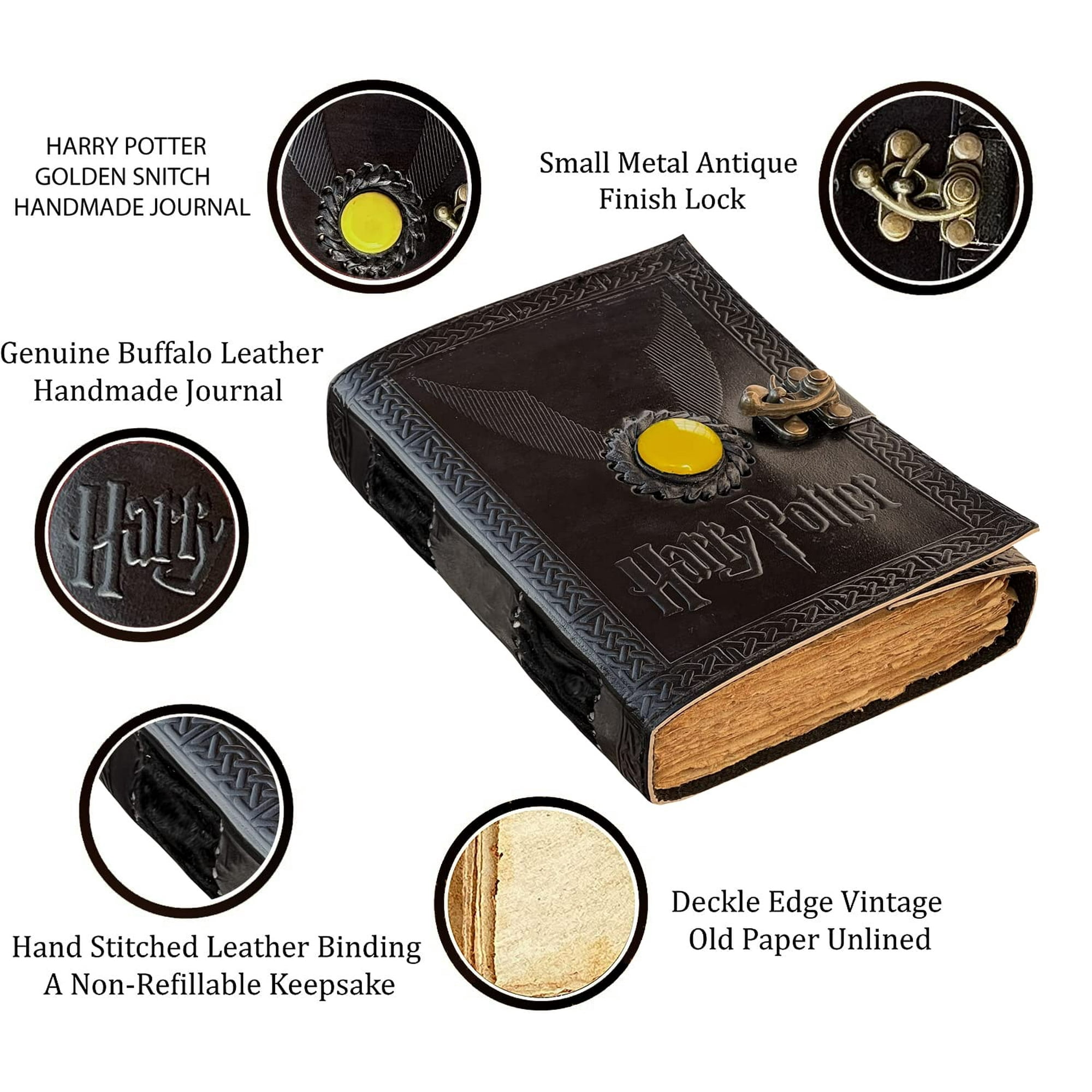 Harry Potter Vintage Leather Spell Book – Handmade Grimoire Journal with Stone, Deckle Edge Paper, Witchcraft Gift for Men & Women