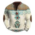 thumbnail image 2 of Men's Retro Casual Ethnic Print Zipper Sweatshirt, Gradient Long Sleeve Pullover for Street Style,Beige,2XL, 2 of 5