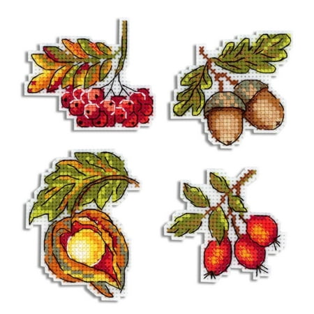 UPC: 4627167308013 | Counted Cross Stitch Kit Autumn Gifts. Magnets SR-720 Needlework Easy Small Brown By MP Studia Red Canvas